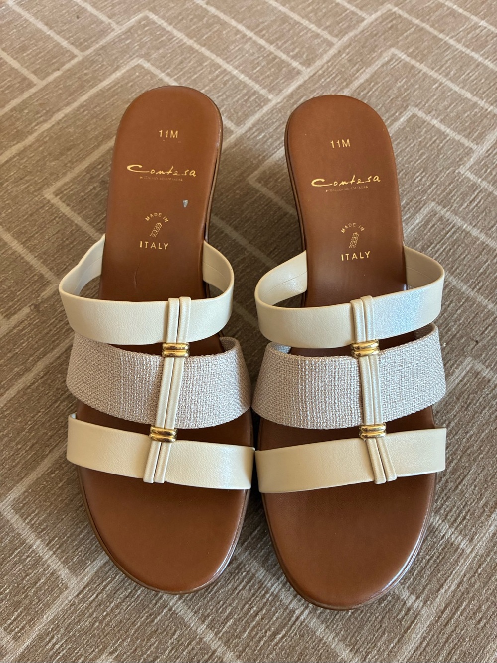 Ivory Three-Strap Slide Wedges
